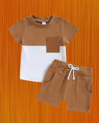Chocolate and White Contrast Solid T-shirt Set